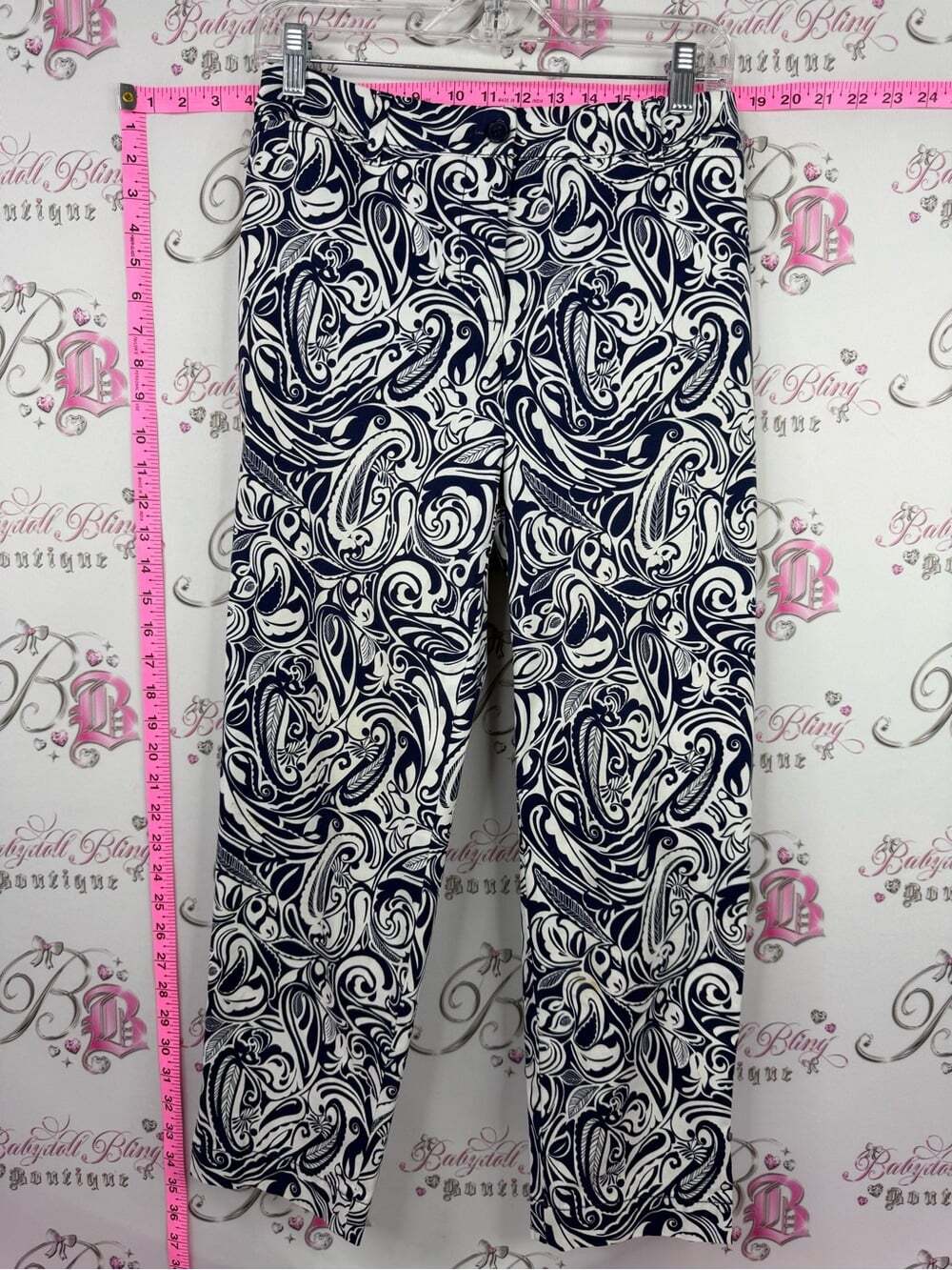 Perfect crop pant swirls Women's Navy & White Printed Pull-On Pants
